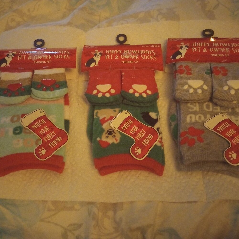 Socks Xmas owner & pet matching sets 3 pairs multicolor New!